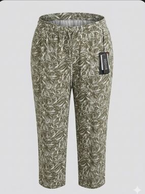 Briggs New York Olive & White Floral Wide Leg Pants Women's Plus Size 22W
